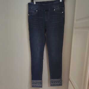 GG Collection Dark Blue Cropped Jeans with Embroidered Hem
